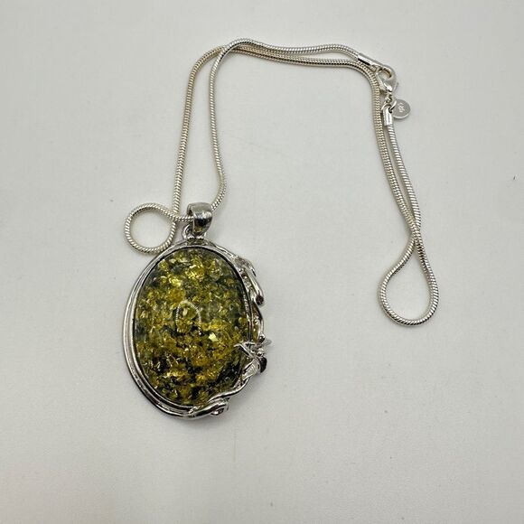 Monster Amber composite pendant, silver plated metal w/ 16", thick snake chain! - Picture 12 of 15